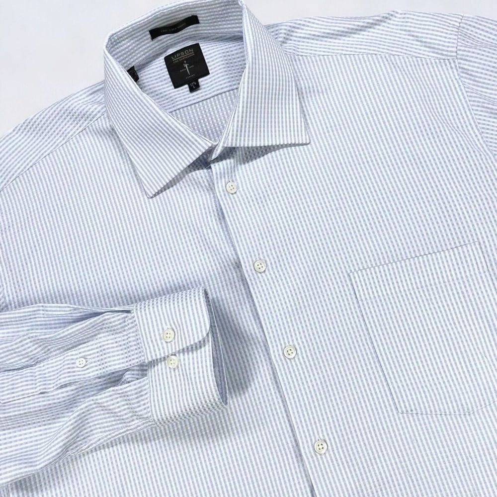 Lipson Fine Shirtmakers Dress Shirt Men's 17.5 Blue White‎ Check Button Up